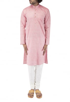 Pink Chinese Collar Cotton Khadi Kurta