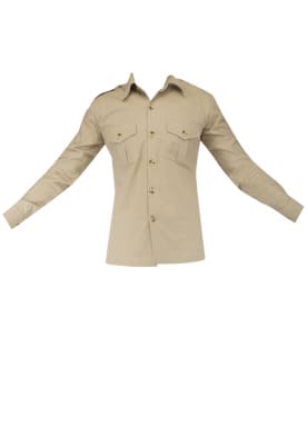 Khaki Safari Style Shirt with Side Vent Paired with Olive Green Naroow Trouser