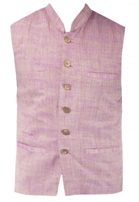 Pink Chinese Collar Cotton Khadi Jacket with Contrast Button