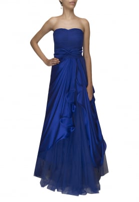 Blue Tube Gown with Asymmetric Flowy Flare