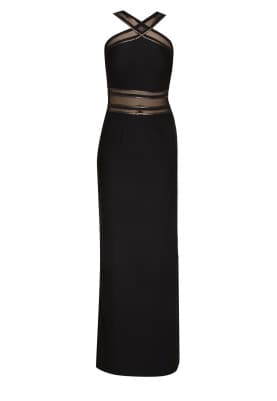 Black Halter Strap Neck Gown with High Rise Slit