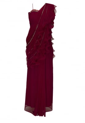 Red Ruffle Saree Gown