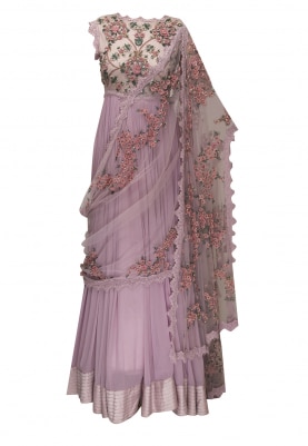 Lilac Heavy Embroidered Anarkali with Drape Floral Dupatta