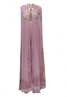 Pink Hand Embroidered Jumpsuit with Long Flying Panels