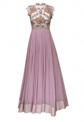 Lilac 3D Floral Embroidered Anarkali and Dupatta