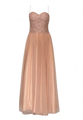 Peach Embroidered High-Lighted Lace with Shimmer Flare Gown