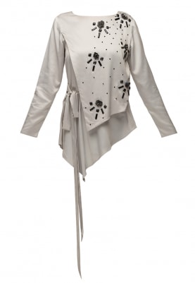 Grey Embroidered Layer Top with Waist Tie-Up