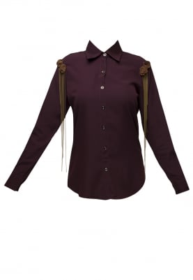 Purple Front Button Shirt with Shoulder Tip Embellished