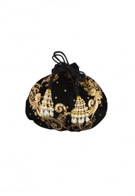 Beige and Gold Leaf Design Potli Bag