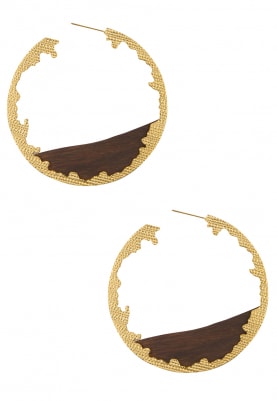 Gold Plated Wooden and Gold Textured Hoop Earrings