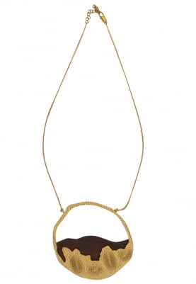 Gold Plated Wooden and Gold Hollow Hoop Wing Necklace