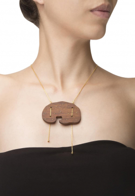 Gold Plated Wooden and Gold Drops Double Strings Necklace