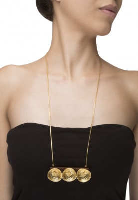 Gold Plated Wooden and Gold Textured Necklace