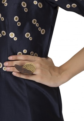 Gold Plated Wooden and Gold Cutwork Ring