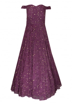 Mauve Embroidered Off-Shoulder Gown